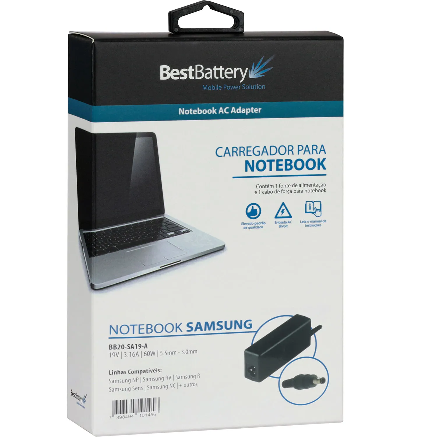 fonte para notebook Samsung - BB20-AS 19-A, 19V/ 3,16A/ 60W/ 5.5mm- 3.0mm