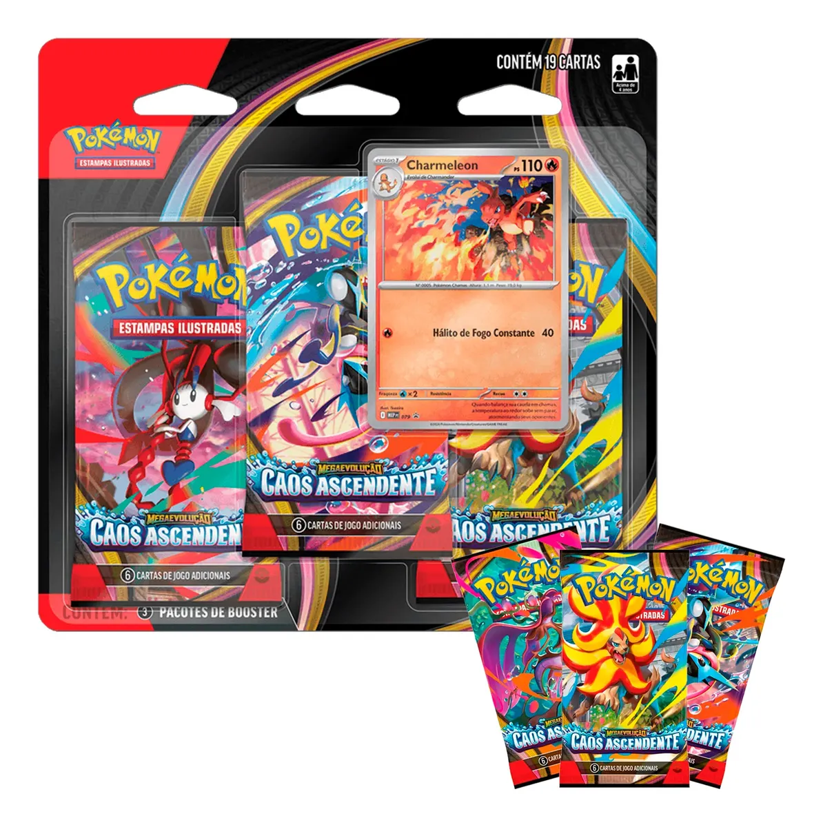 Serie Caos Ascendentes - Personagem Charmeleon - Pack com 3 boster + carta especial - 19 cartas.